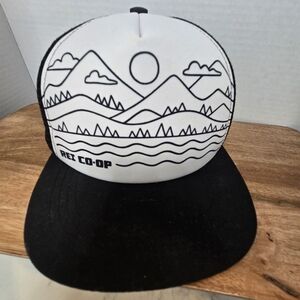 REI Co-op Black And White Trucker Hat Adjustable Mountain Outdoor Hiking Camping